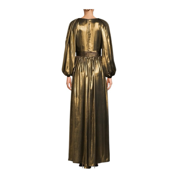 Ungaro Darya Metallic Gold Lame Balloon Sleeve Gown Size Medium - Picture 5 of 13